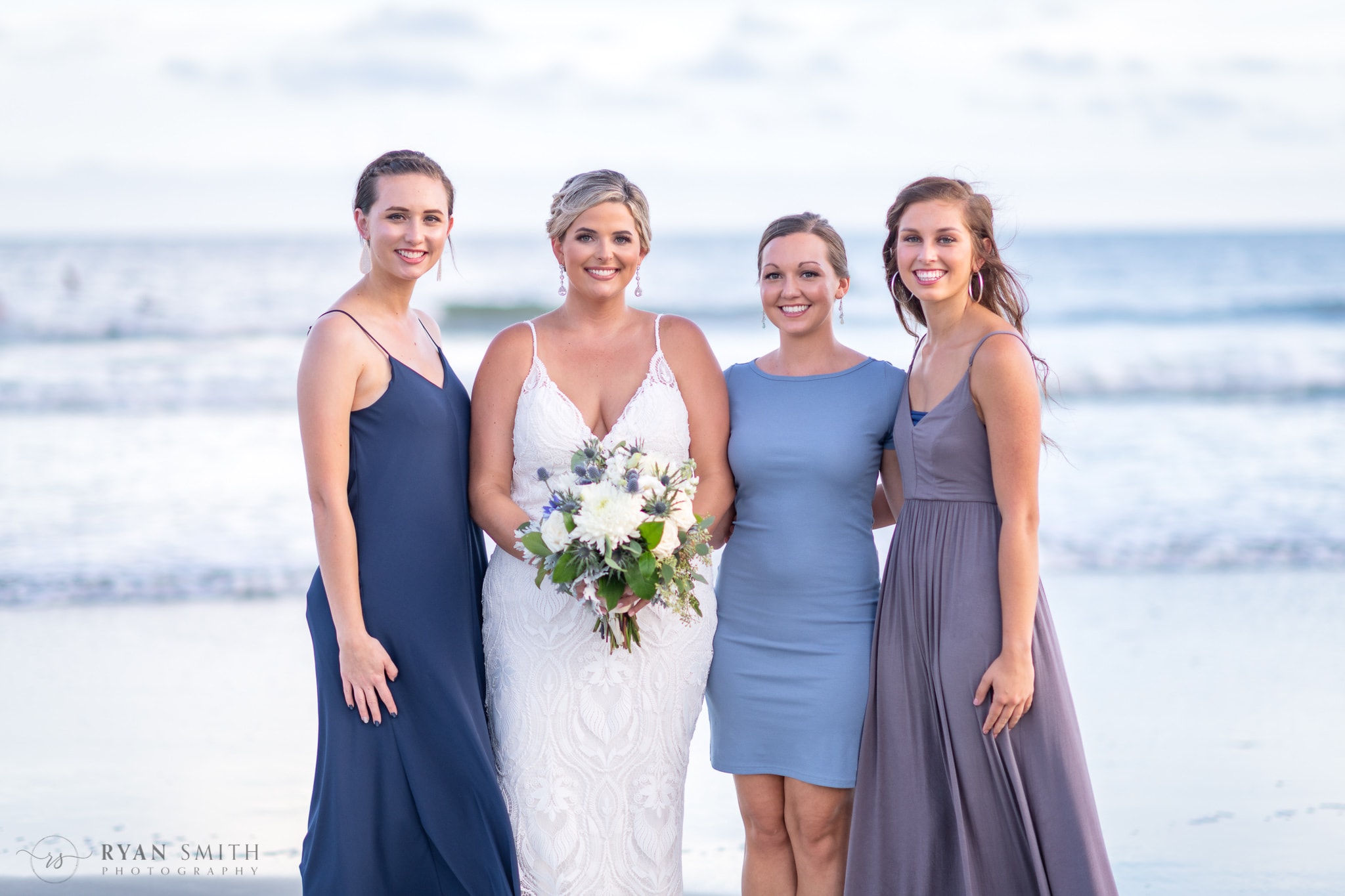 Bride with her bridesmaids - Folly Beach - Charleston