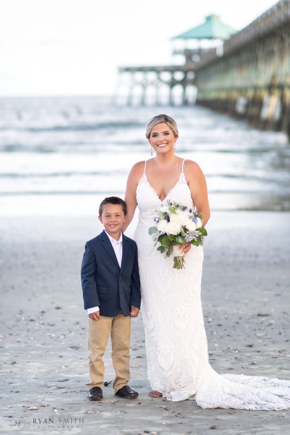 Bride with son - Folly Beach - Charleston