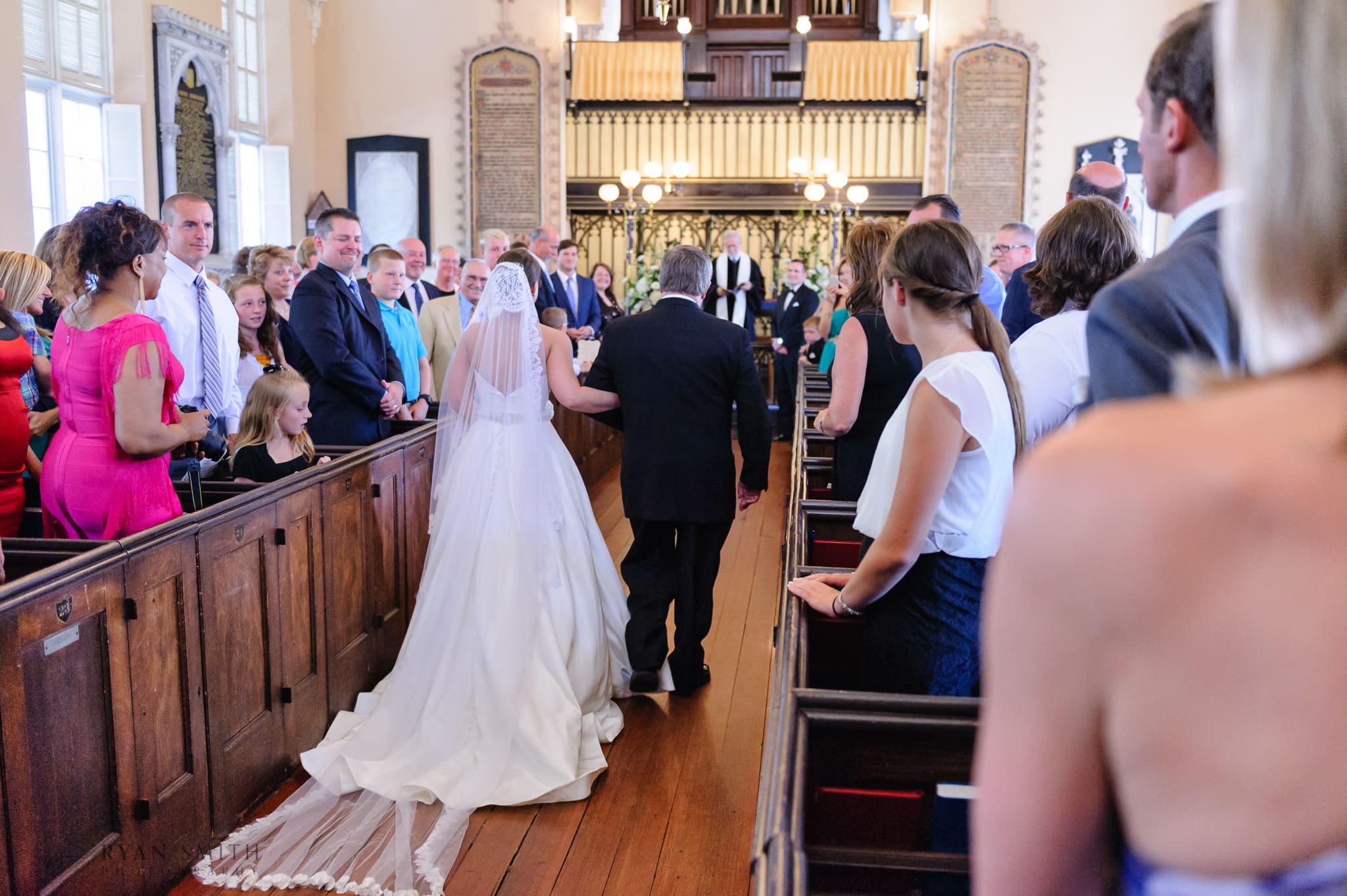 Father walking bride down the aisle  - French Huguenot Protestant Church