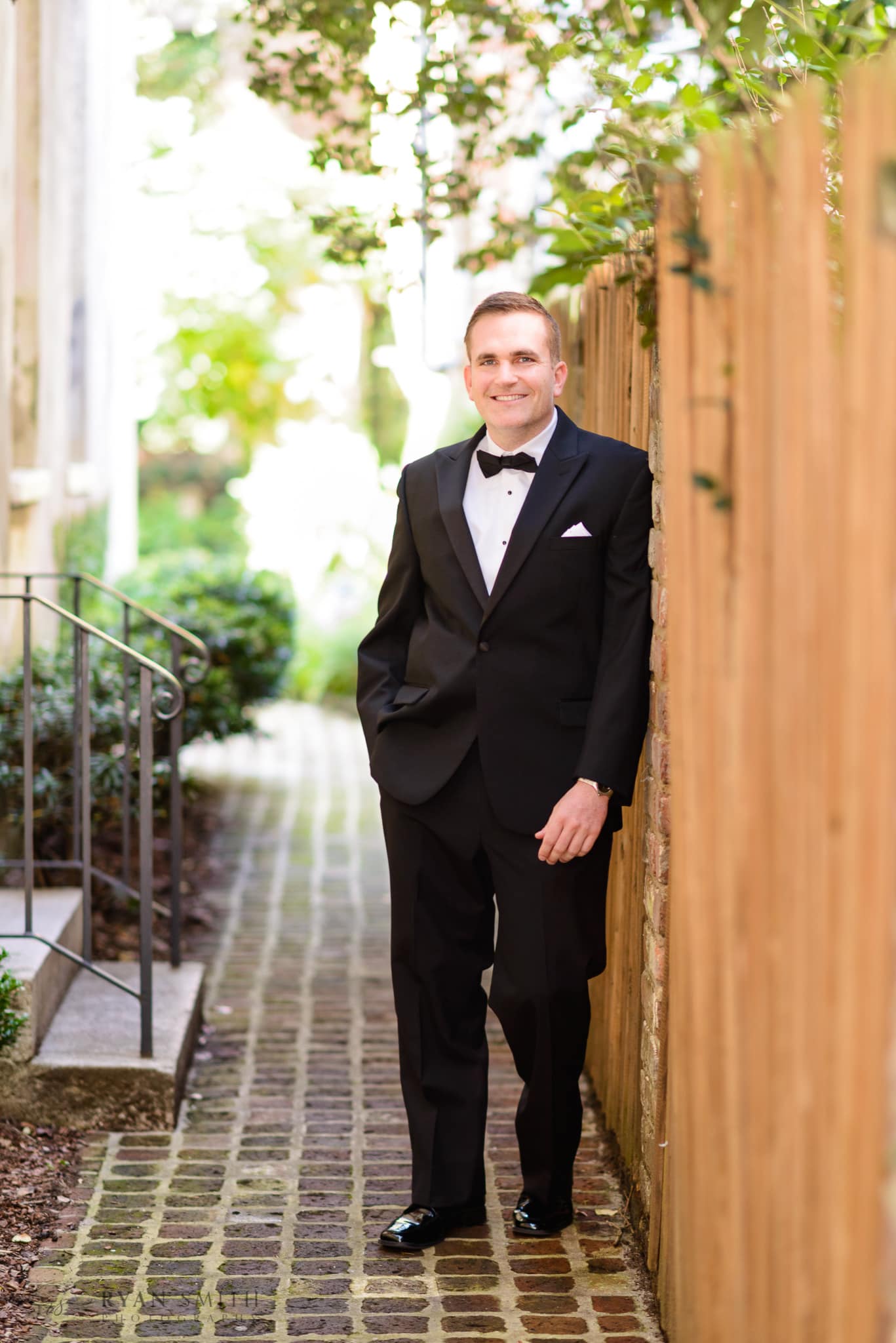 Groom dressed in his tux  - Downtown Charleston, SC
