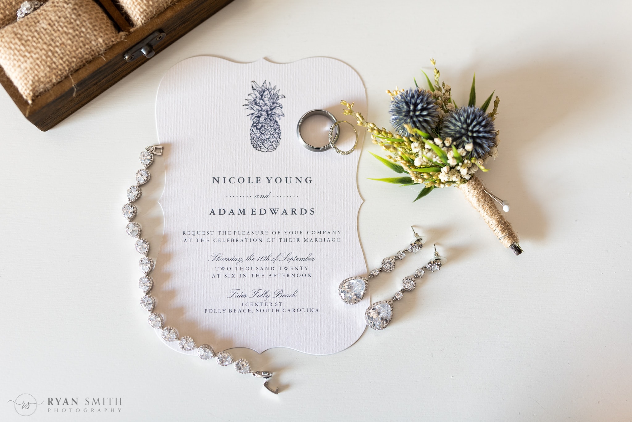 Wedding invitation and jewelry details - Folly Beach - Charleston