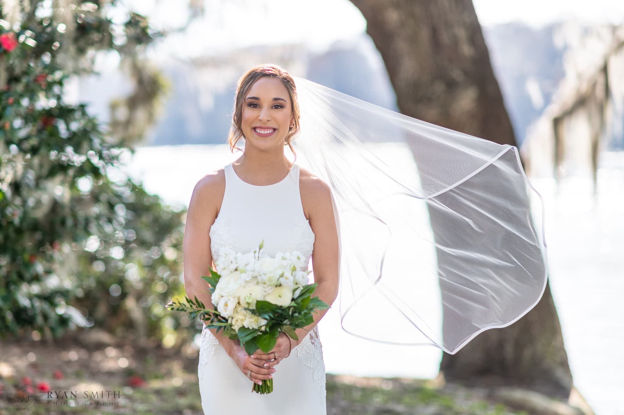 Bride's veil blowing in the wind - Kimbels at Wachesaw Plantation