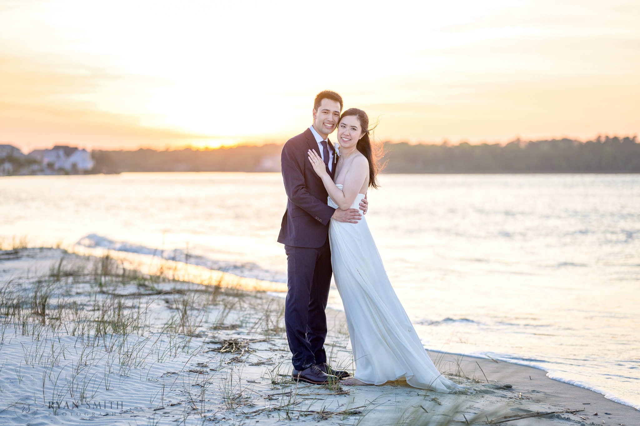 Bride and groom in the sunset - Cherry Grove Point - North Myrtle Beach