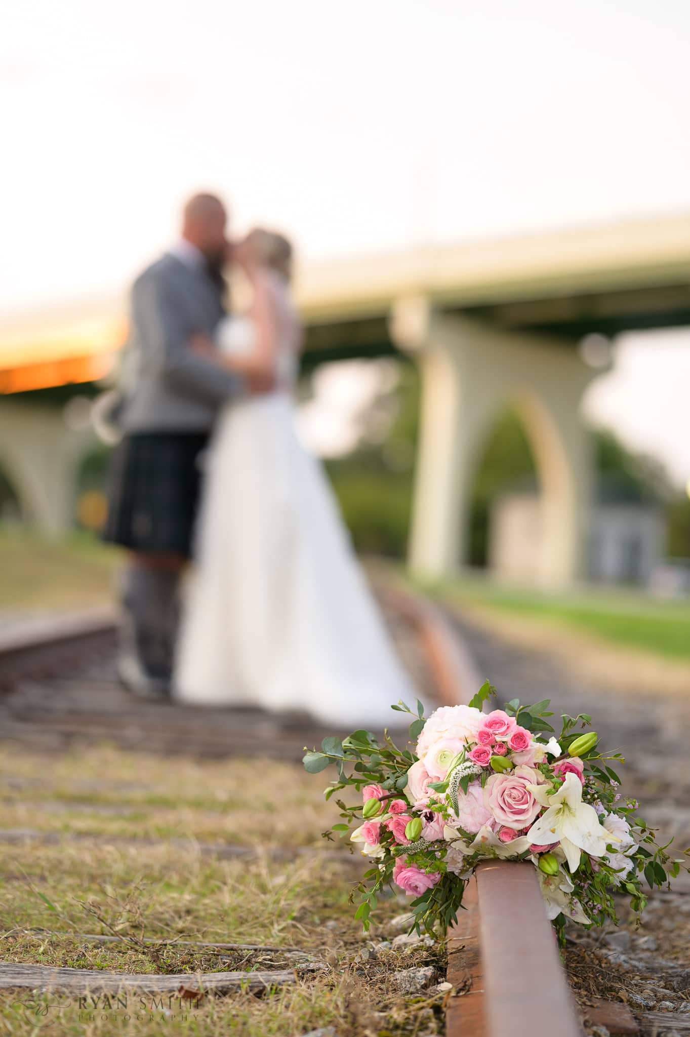 Flowers in focus on the train tracks - Conway Riverwalk