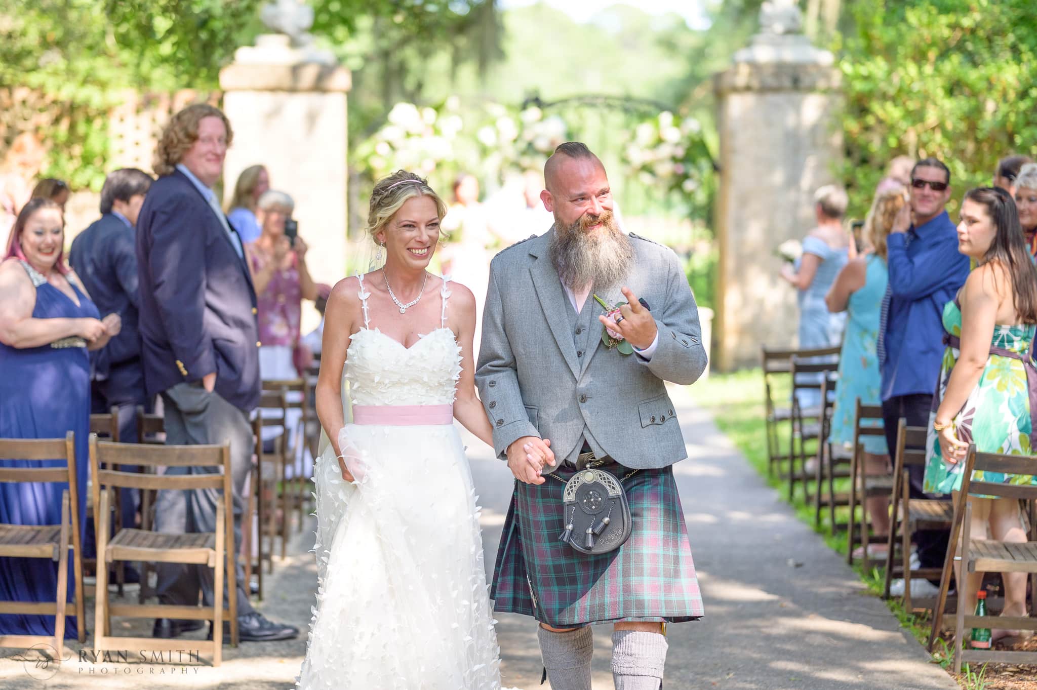 Happy bride and groom after ceremony - Brookgreen Gardens