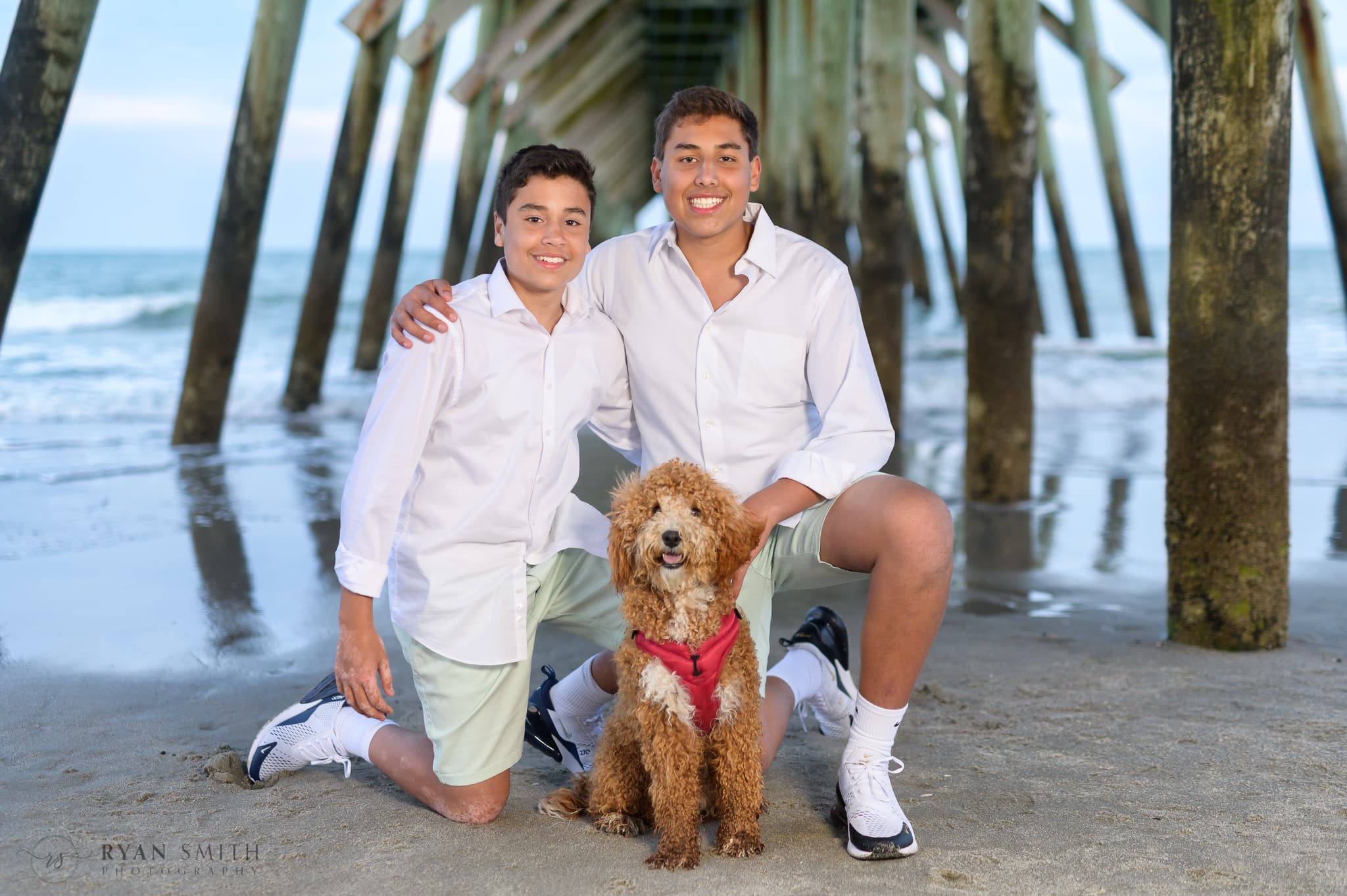 Brothers with the cute Goldendoodle  - Myrtle Beach State Park