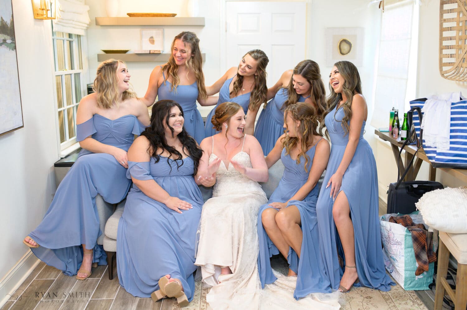 Bridesmaids sitting together on the couch  - Magnolia Plantation