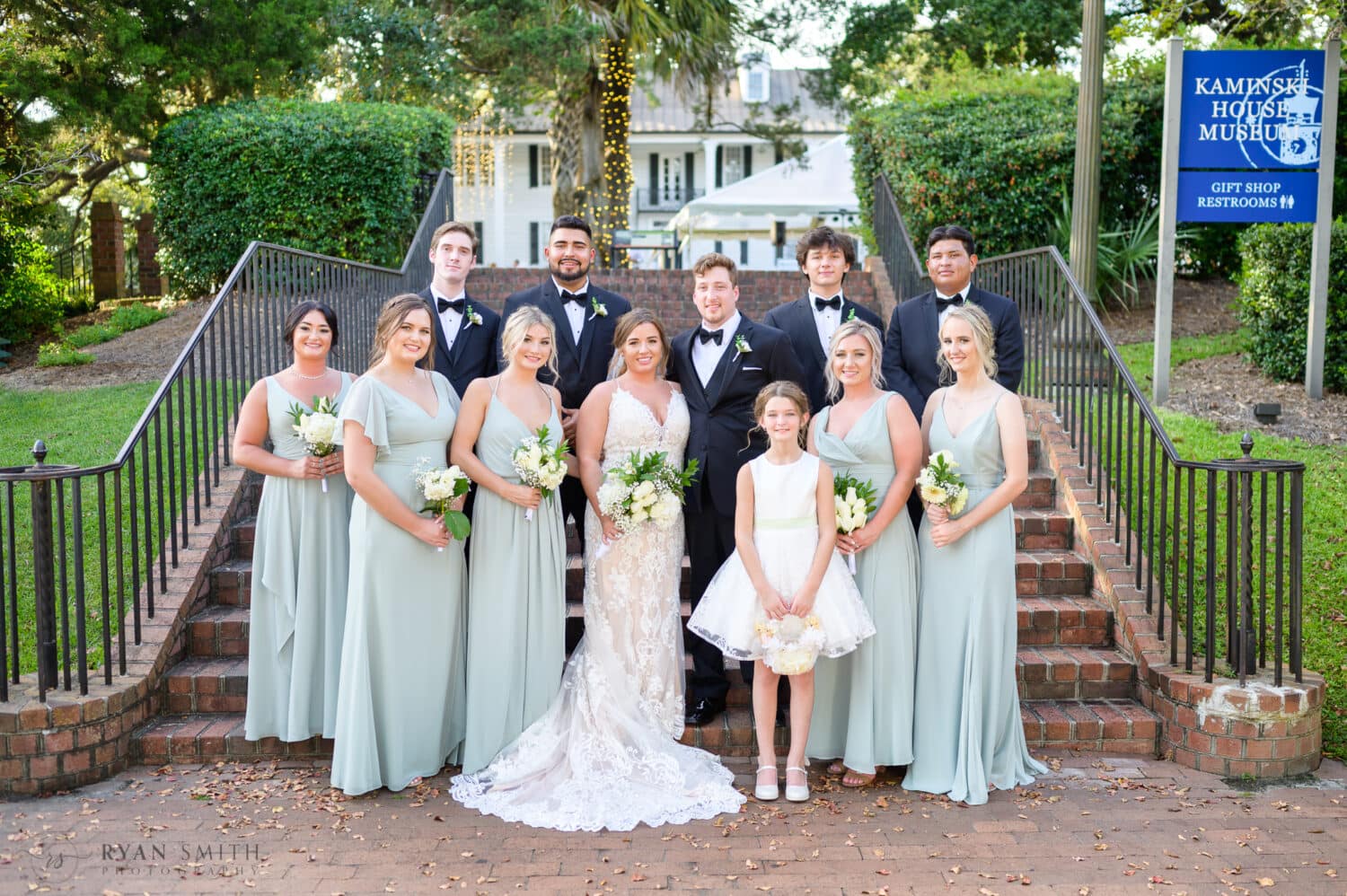 Bridal party by the steps of the museum - Kaminski House Museum