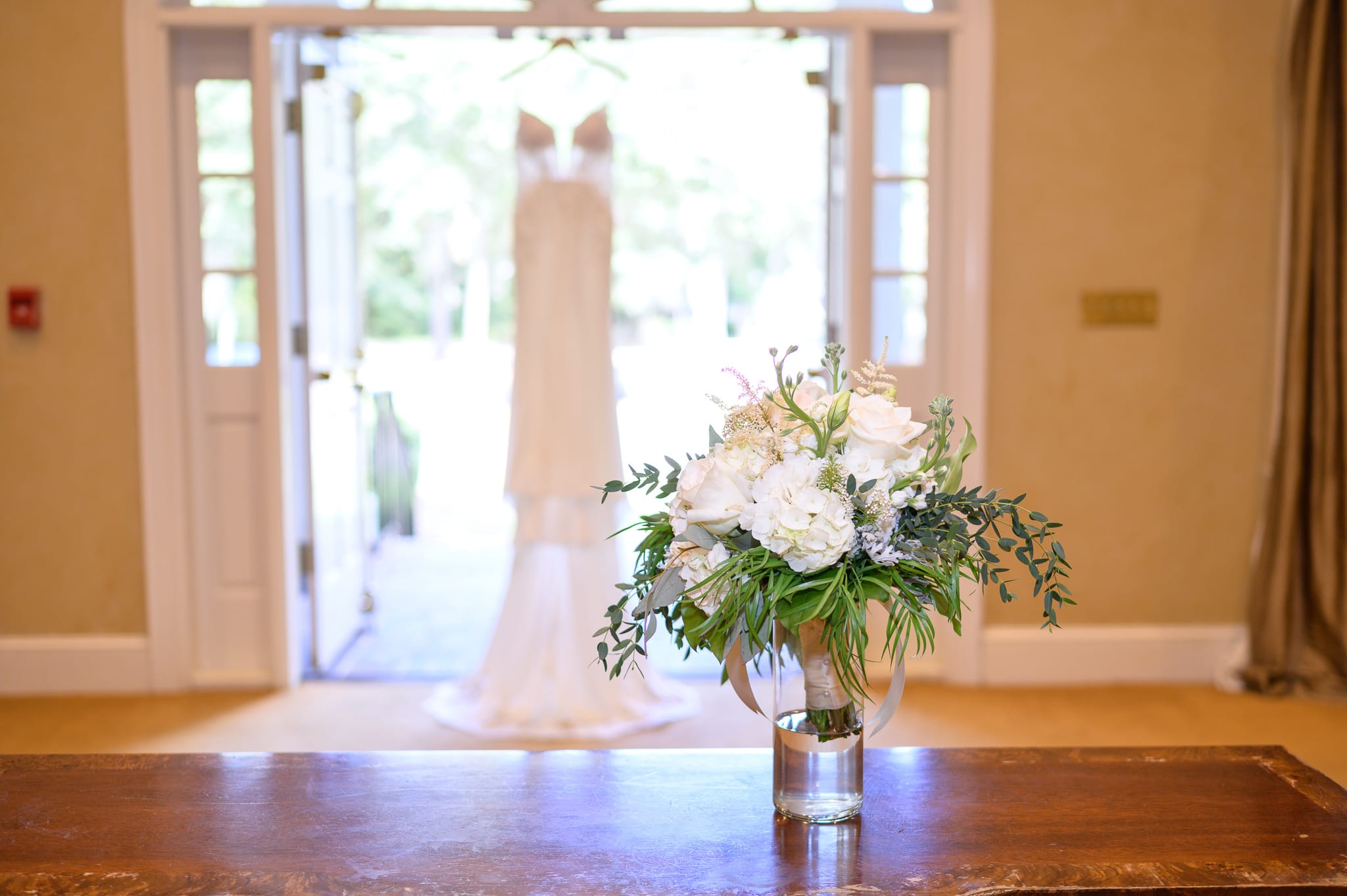 Bouquet with dress in background - Pawleys Plantation