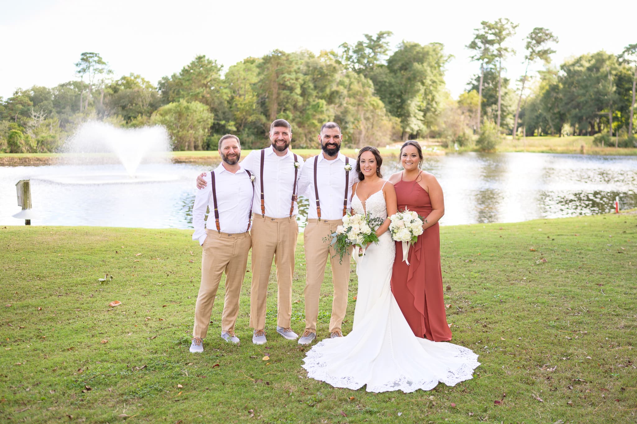 Bridal party with bride's sister and groom's brothers - Pawleys Plantation
