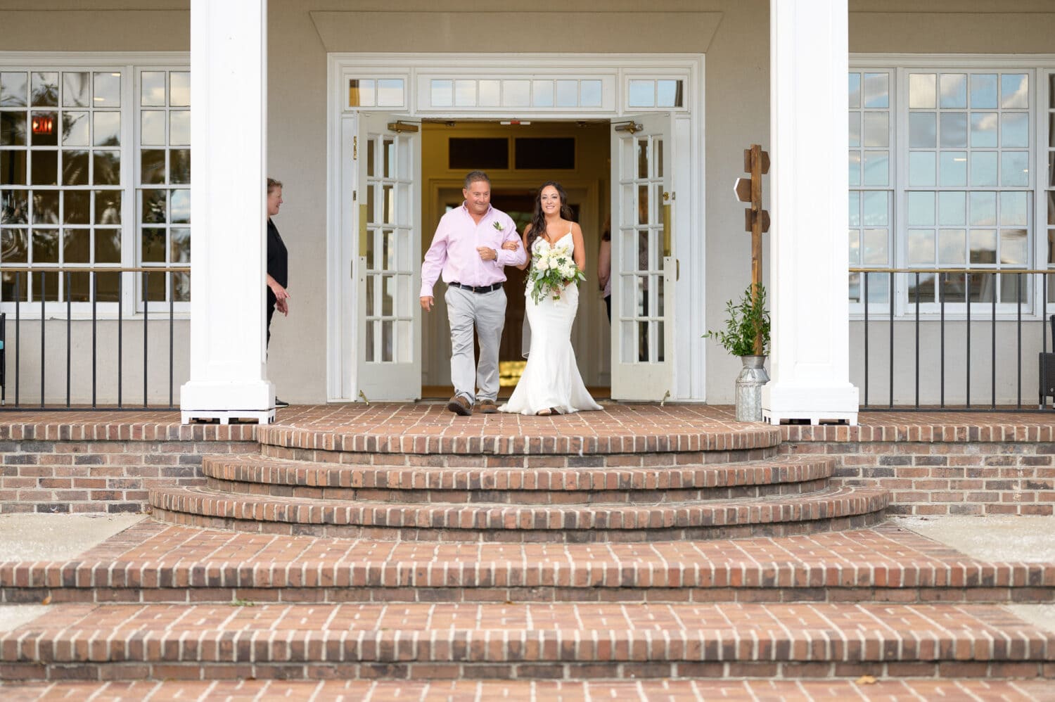 Bride and father walking through the doors - Pawleys Plantation
