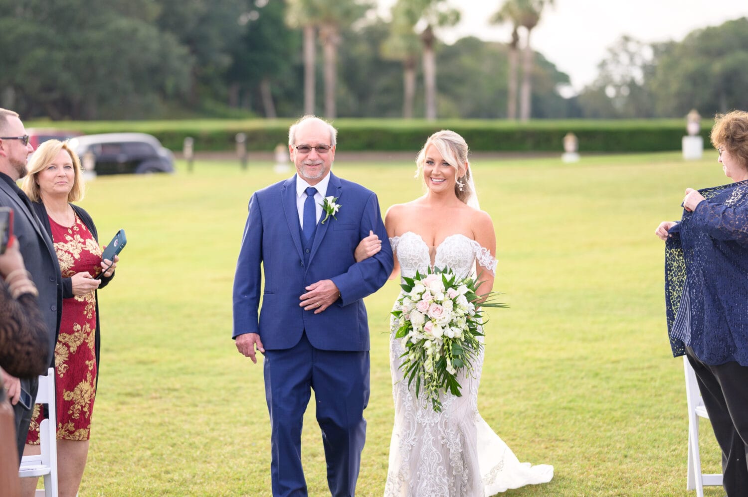 Bride and father walking to the ceremony - Dunes Golf and Beach Club