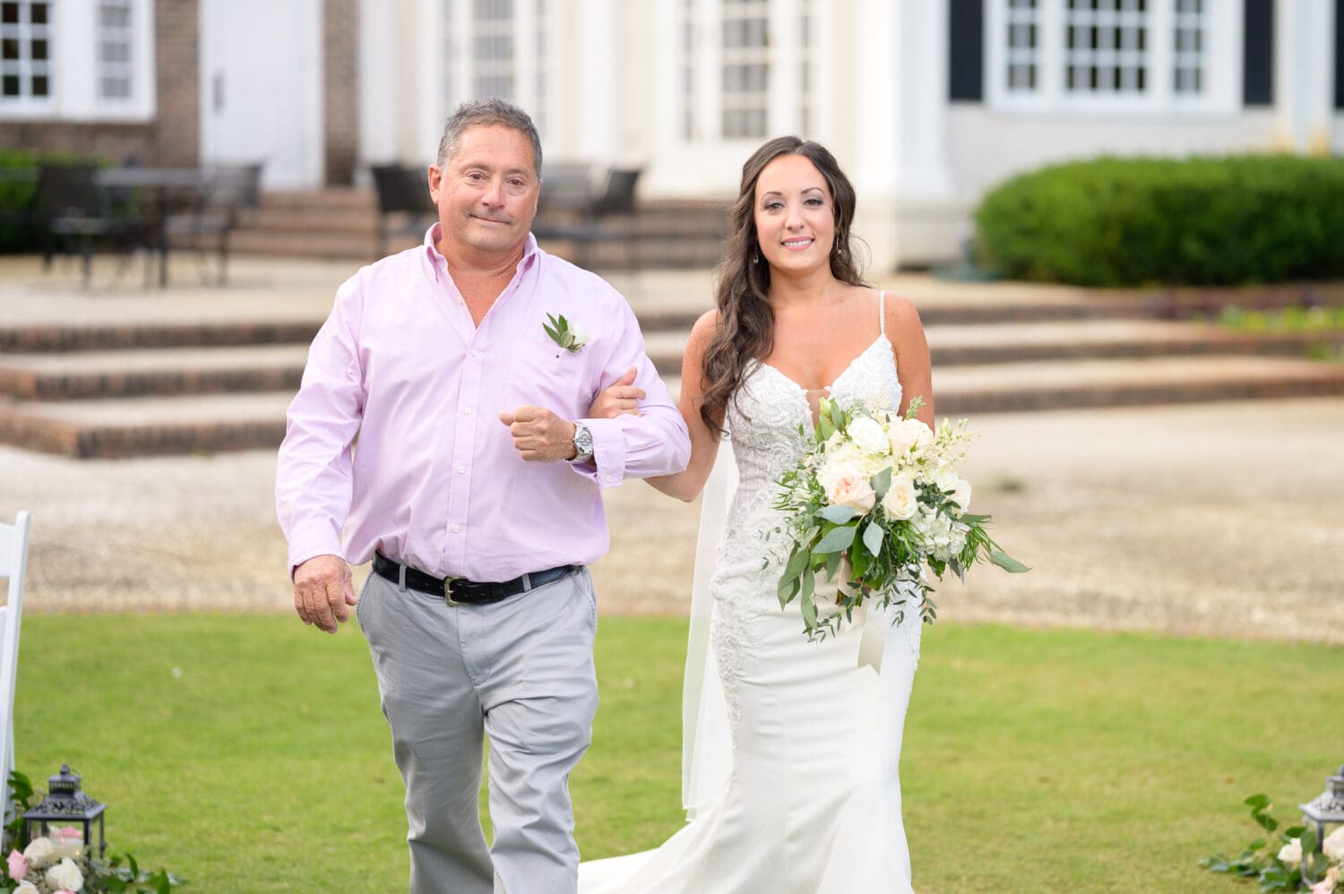 Bride walking with father down the aisle  - Pawleys Plantation