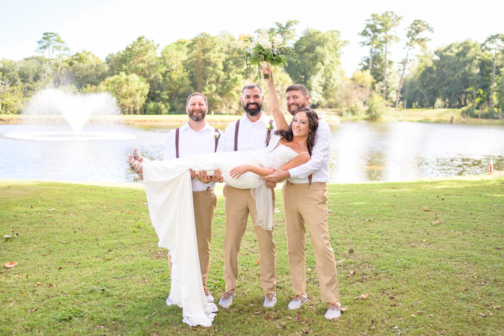 Groom and brothers picking up the bride - Pawleys Plantation