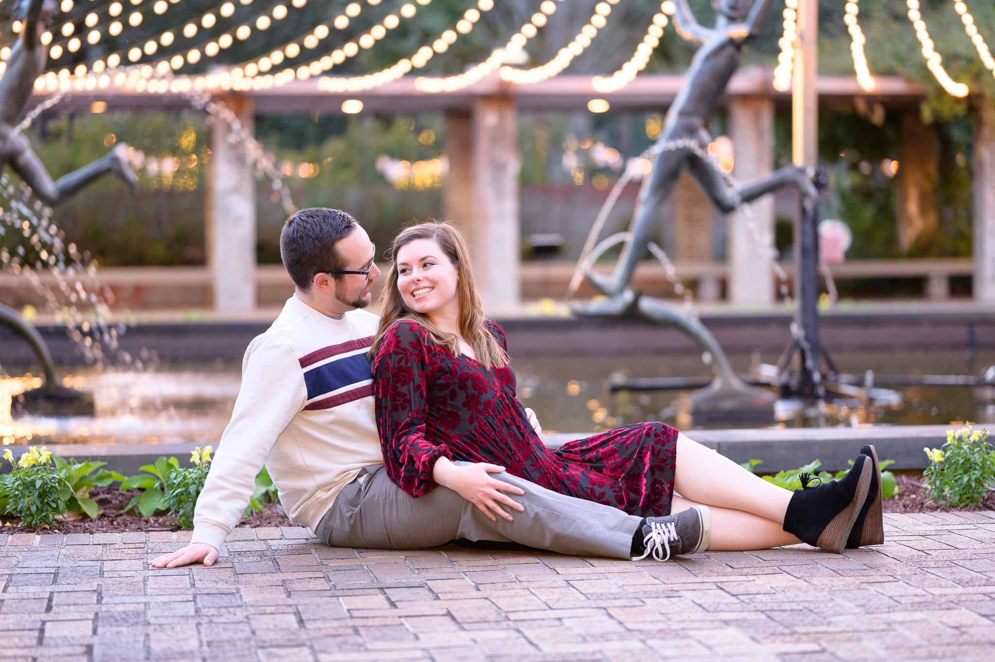 Engagement portraits by the Fountain of the Muses - Brookgreen Gardens