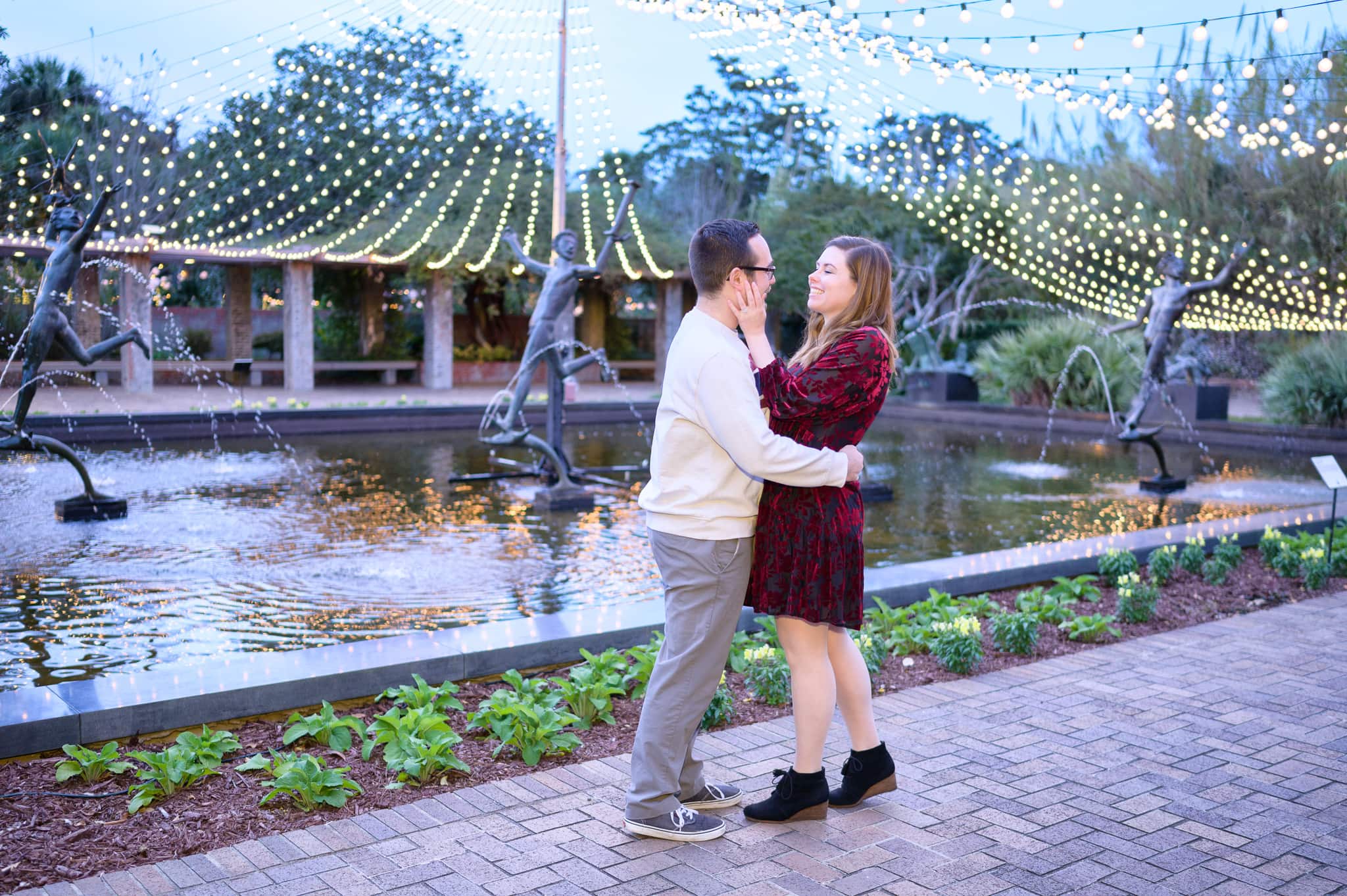 Engagement portraits by the Fountain of the Muses - Brookgreen Gardens