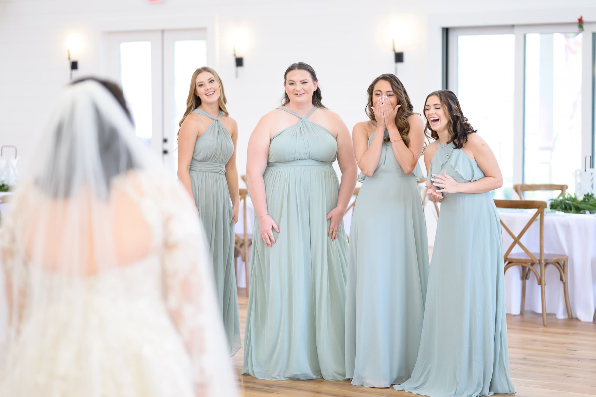First look with the bridesmaids - The Venue at White Oaks Farm