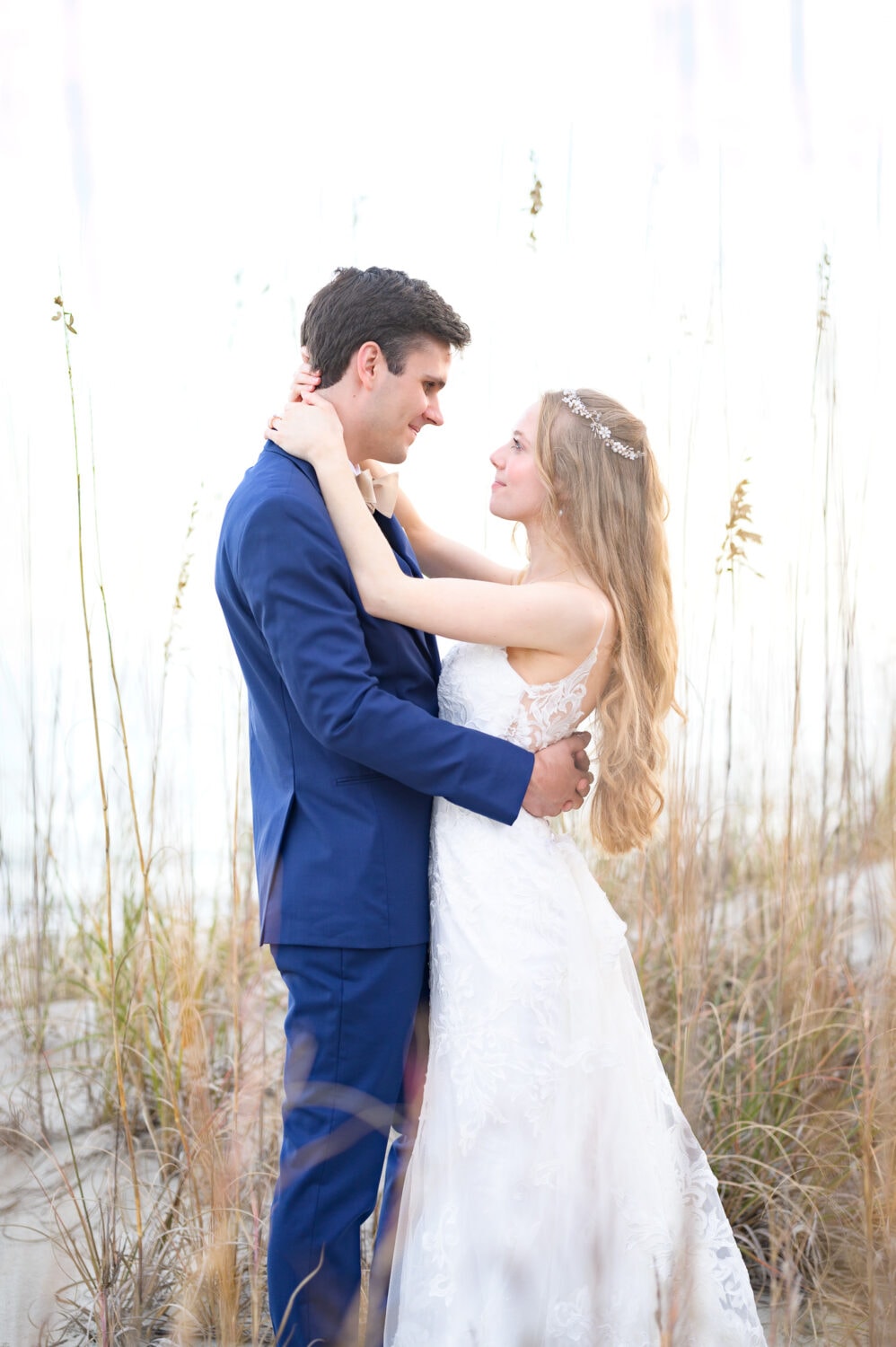 Bride and groom in the sea oats - Pawleys Island