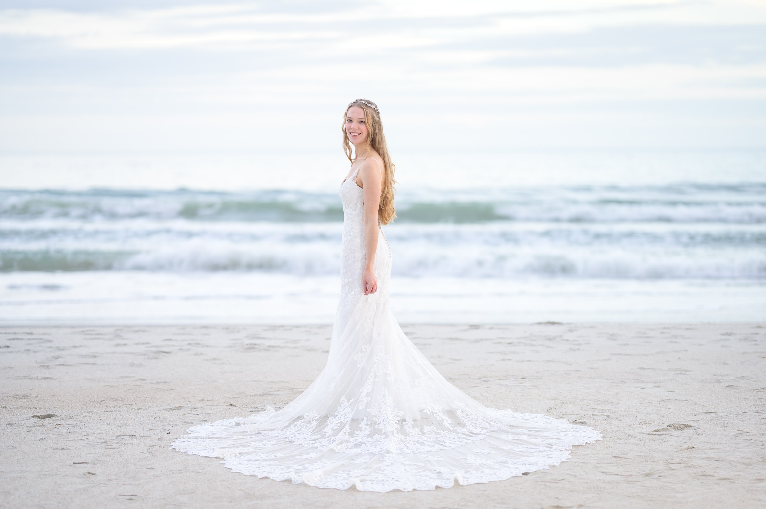 Bride with dress flowing behind her - Pawleys Island