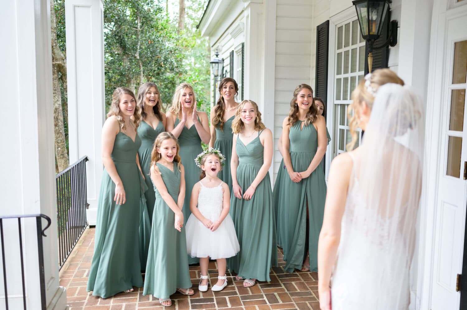 Bridesmaids first look with the bride - Pawleys Plantation Golf & Country Club