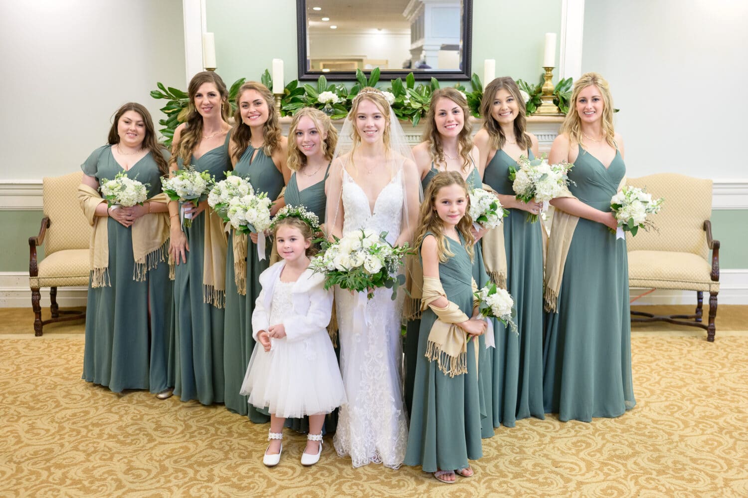 Bridesmaids in front of the fireplace - Pawleys Plantation Golf & Country Club