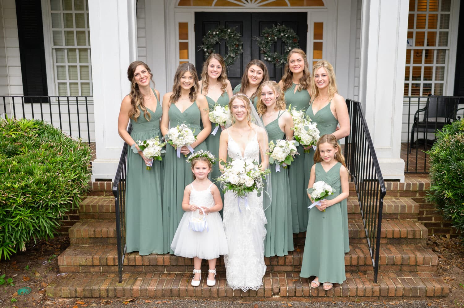 Bridesmaids with bride on the steps - Pawleys Plantation Golf & Country Club