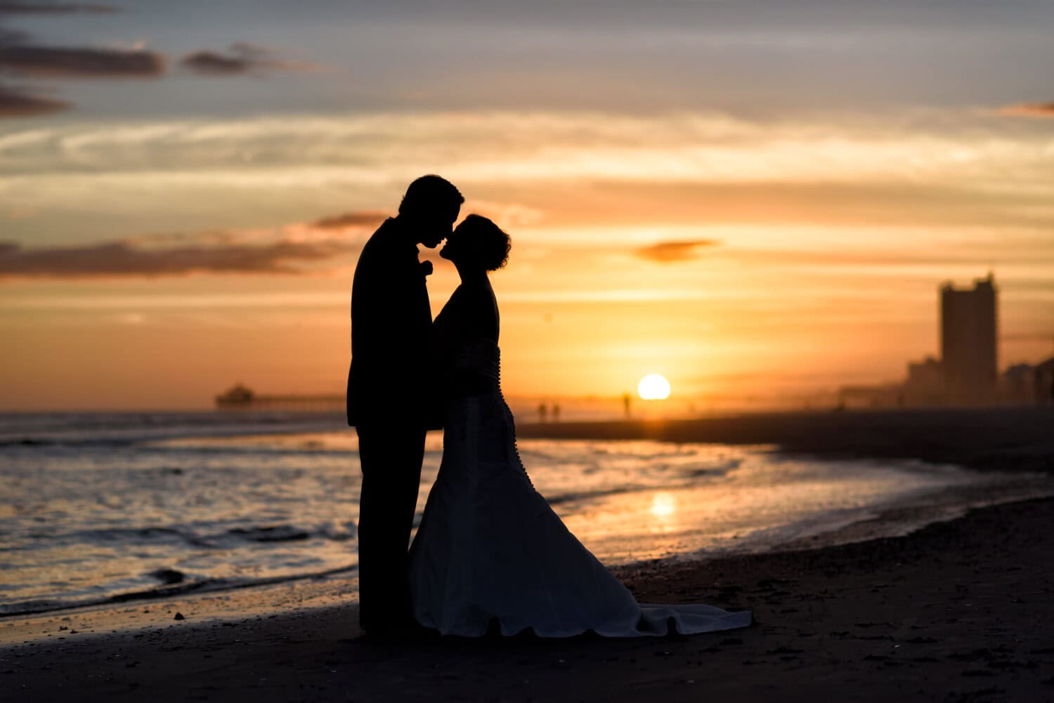 Bride and groom sunset silhouette - North Myrtle Beach