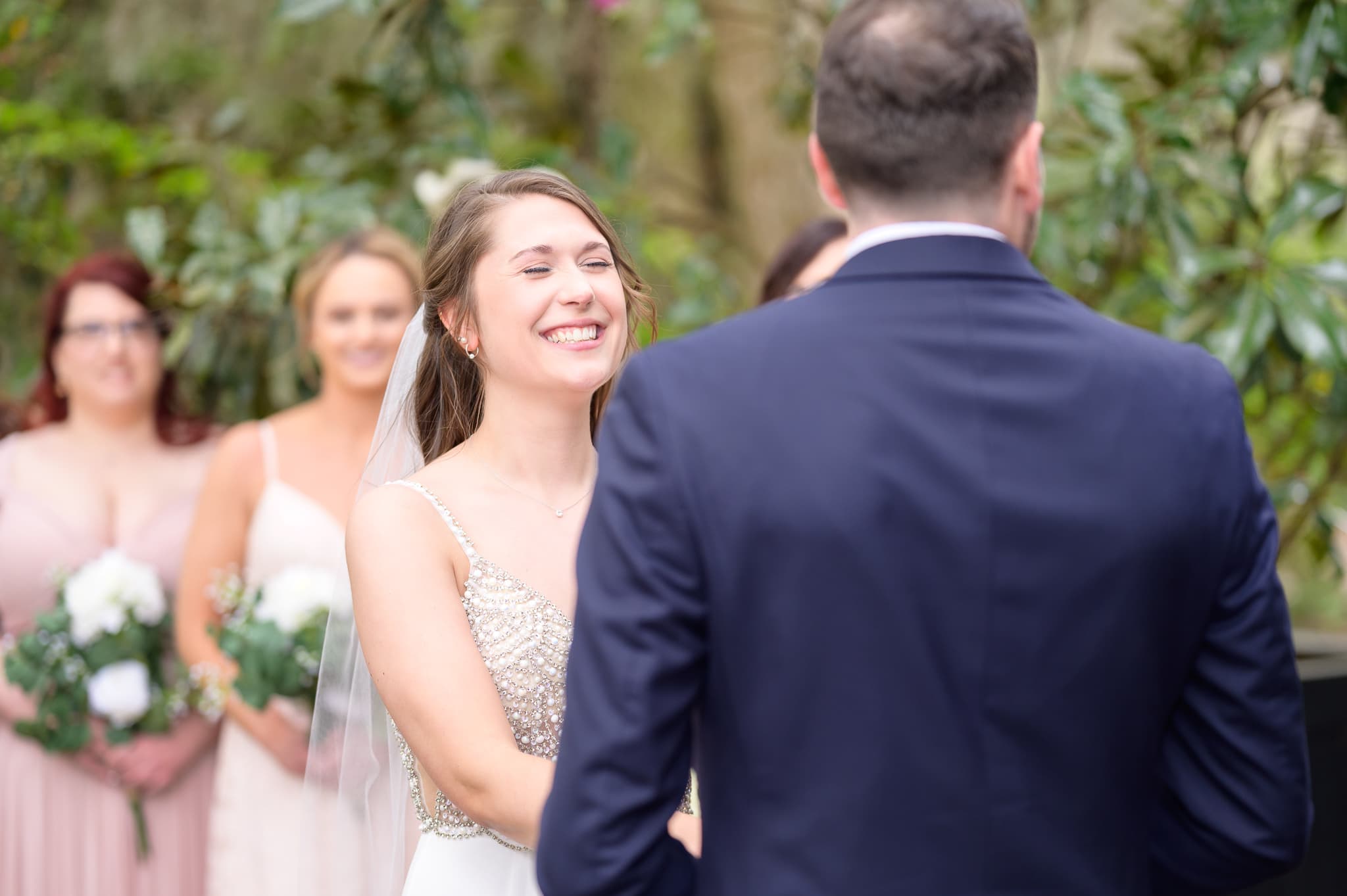 Happy bride during the vows - Caledonia Golf & Fish Club