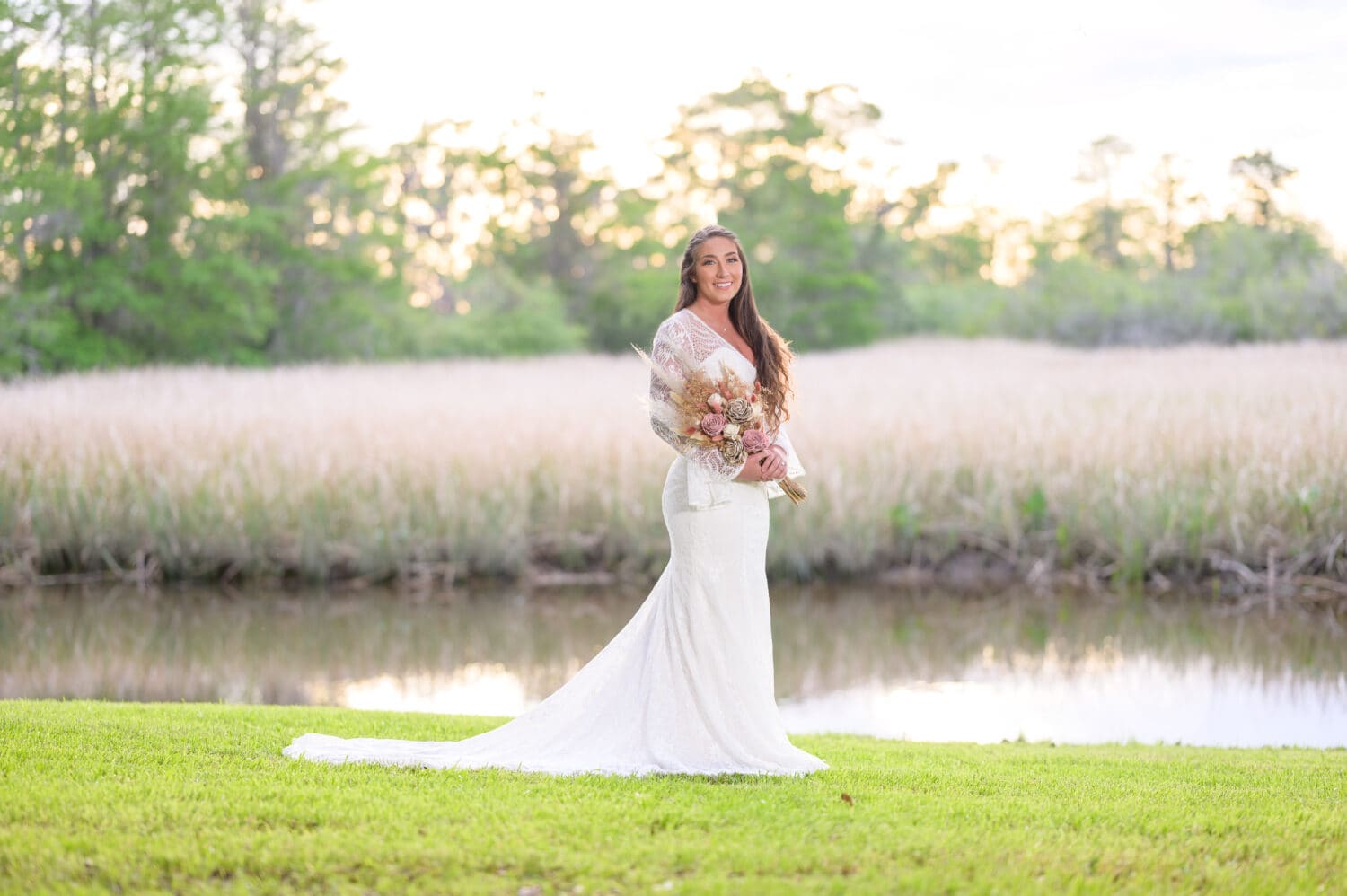 Bridal portrait in front of the river - Caledonia Golf & Fish Club