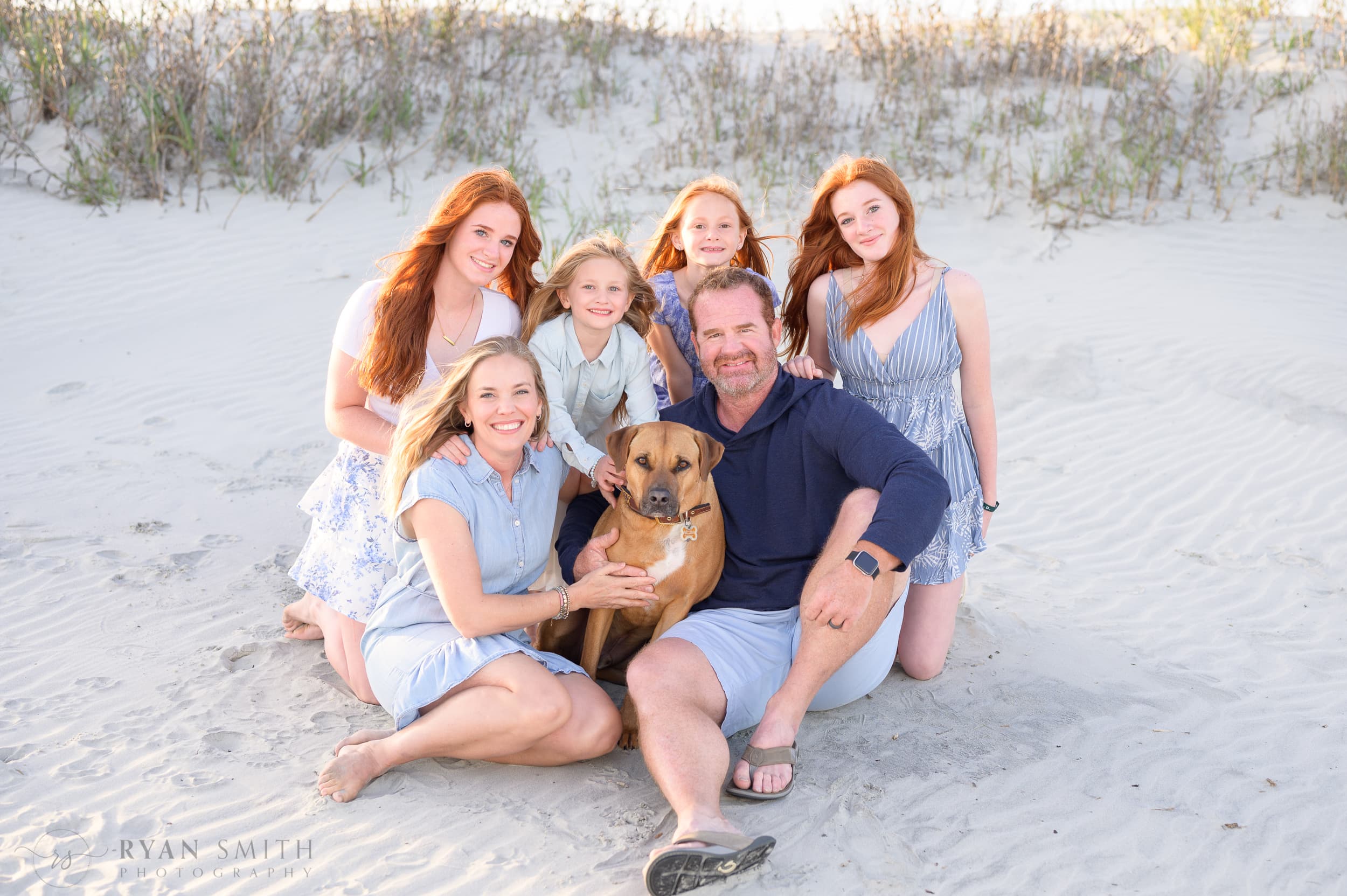 Family of 6 with their dog by the dunes at sunset - Sunset Beach