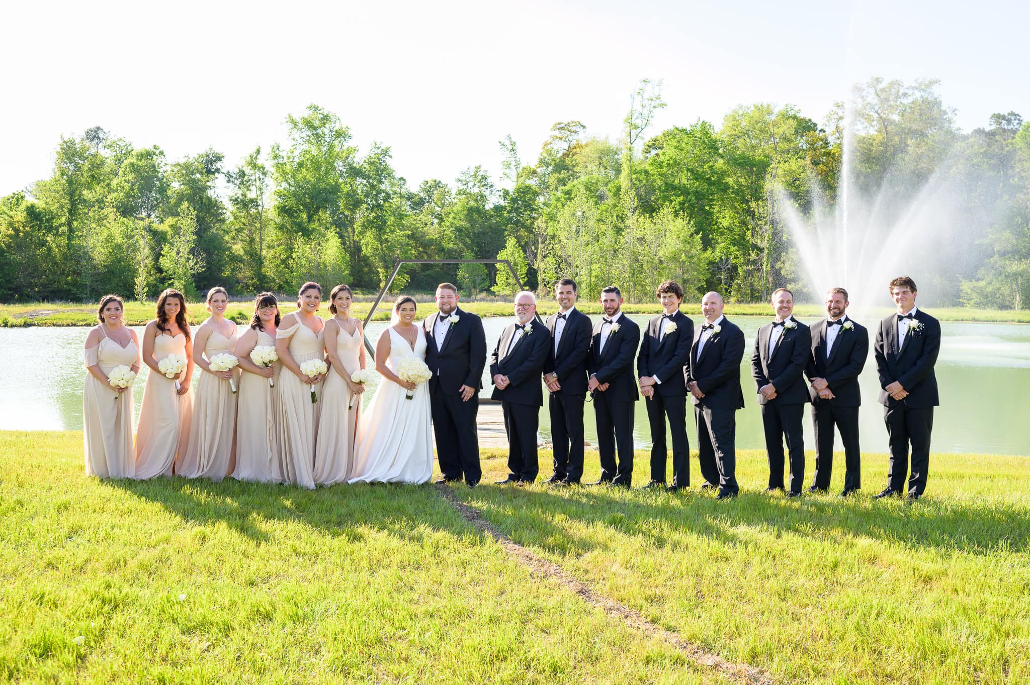 Large bridal party by the lake - The Venue at White Oaks Farm