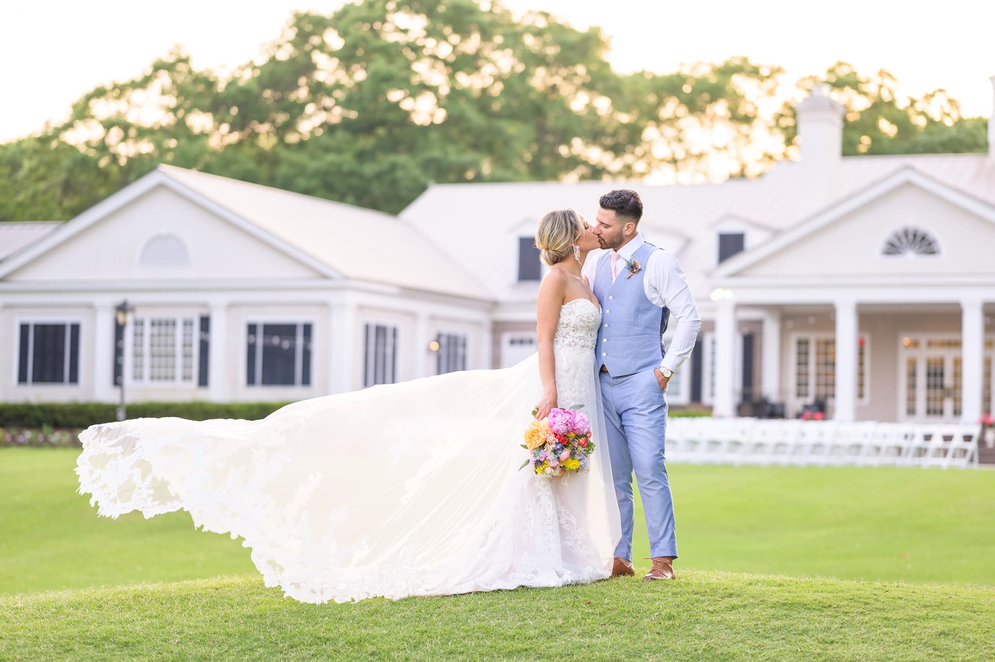 Bride's dress flowing in the wind - Pawleys Plantation Golf & Country Club