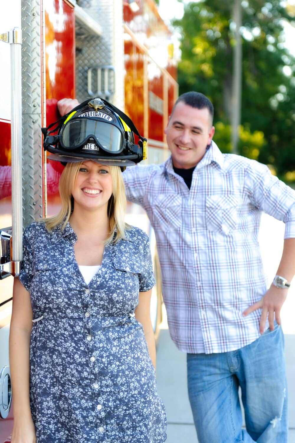 Cute engagement portrait at Myrtle Beach fire station - Myrtle Beach Fire Station