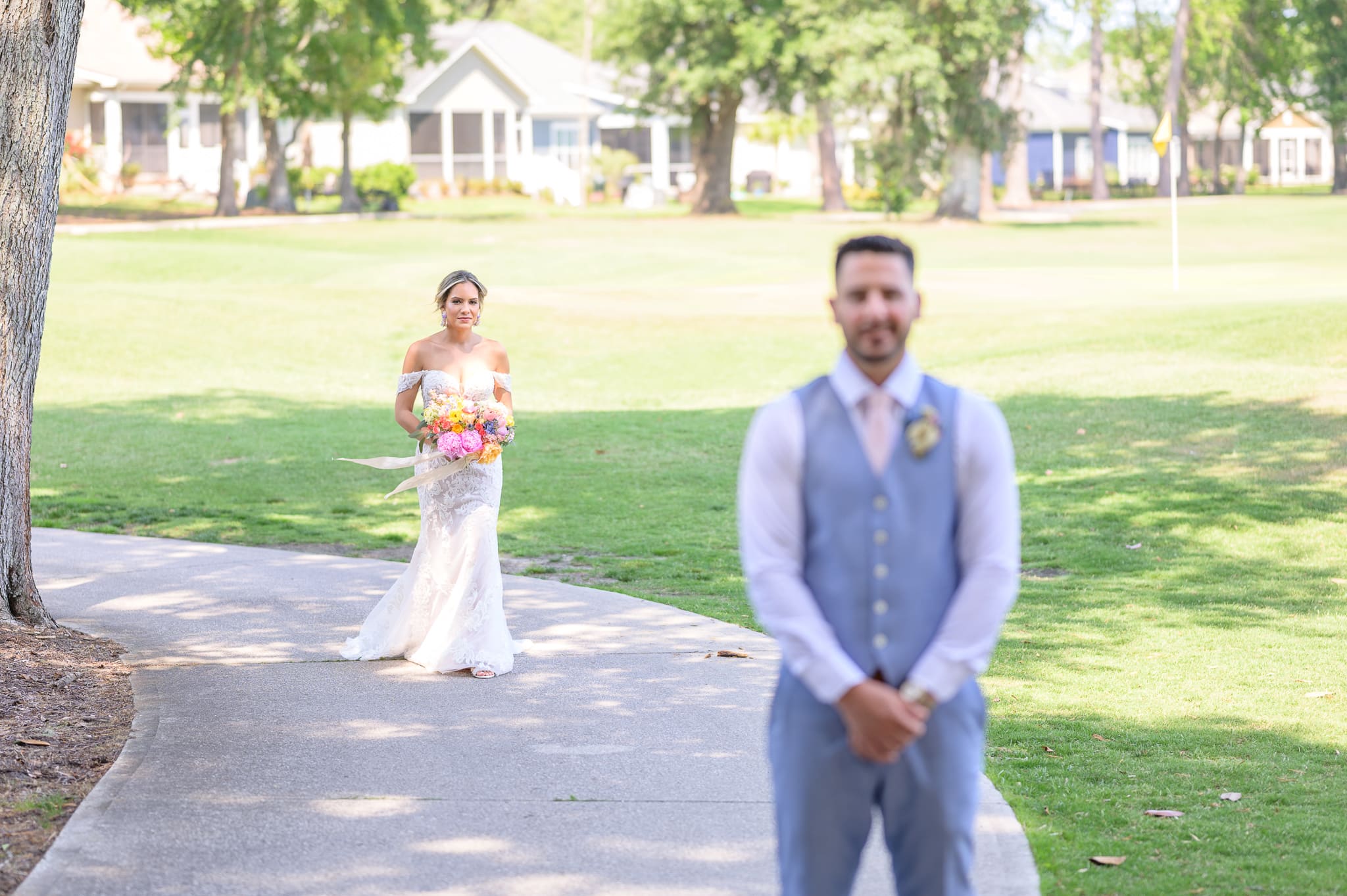 First look with the bride and groom before the ceremony - Pawleys Plantation Golf & Country Club