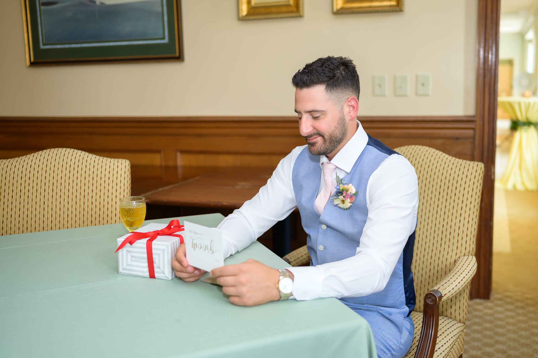 Groom reading letter from the bride - Pawleys Plantation Golf & Country Club