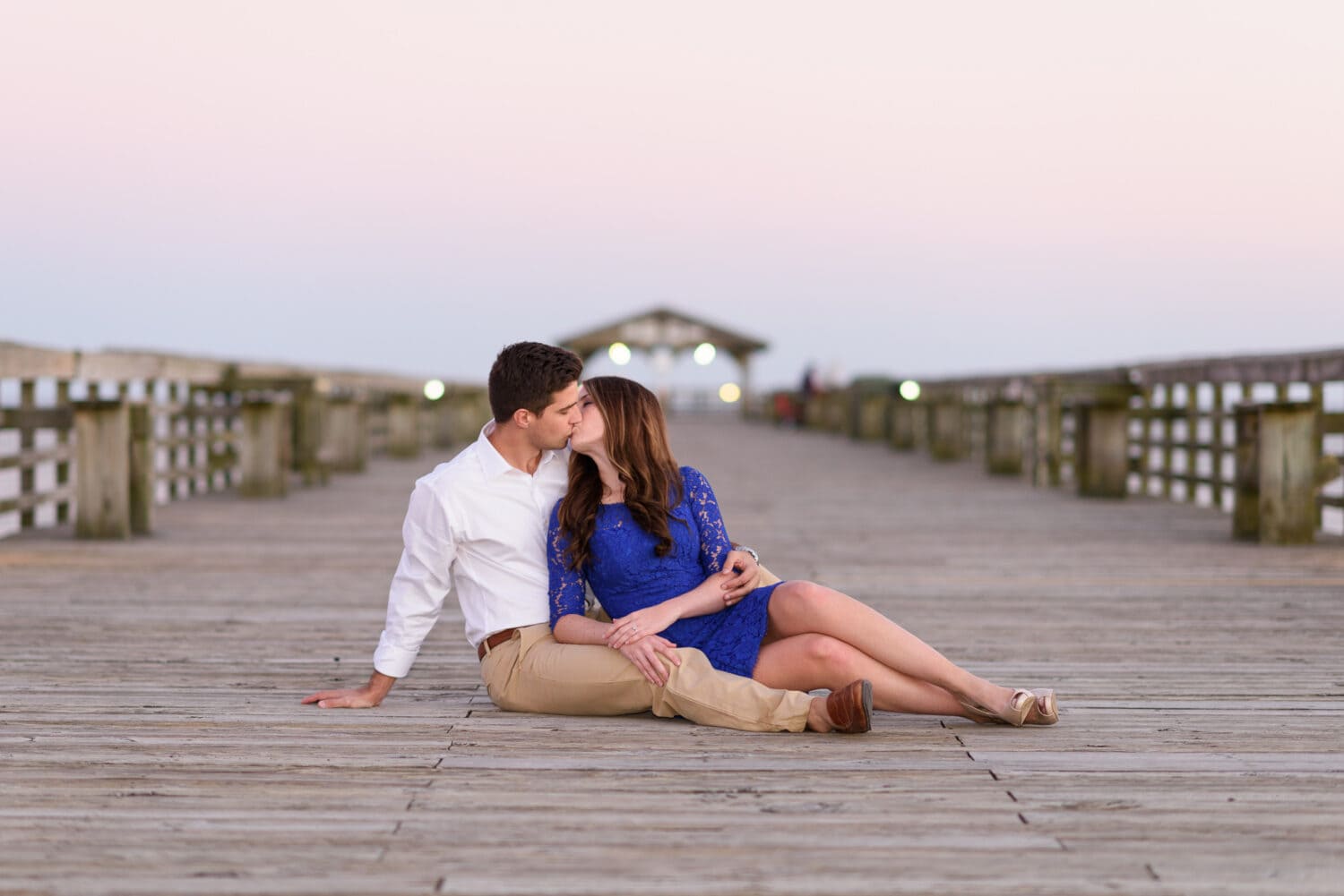 Kiss on the park pier on a winter day - Myrtle Beach State Park