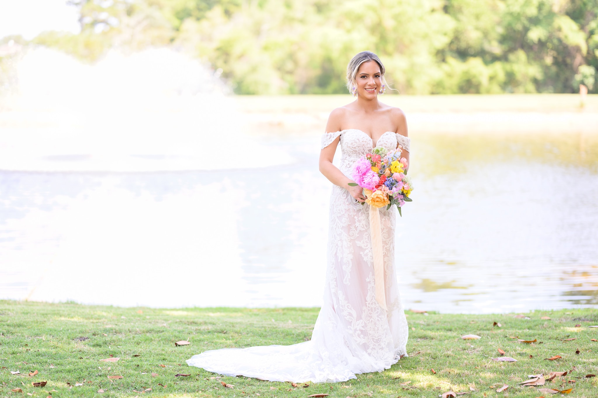 Portrait of bride by the lake - Pawleys Plantation Golf & Country Club