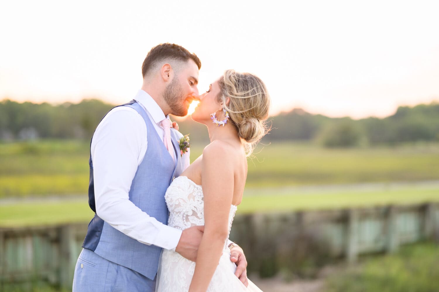 Sunset behind the bride and groom - Pawleys Plantation Golf & Country Club