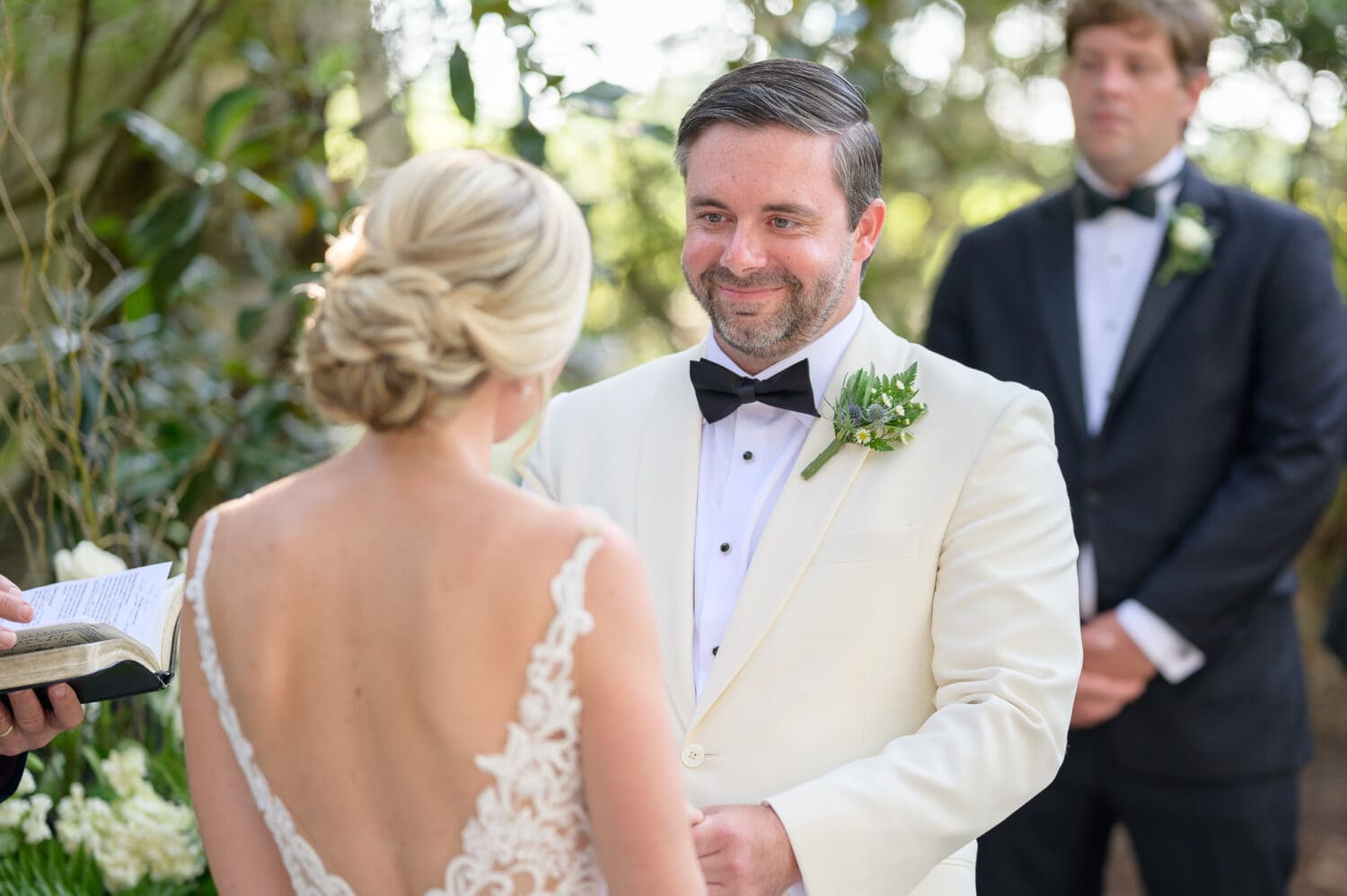Emotional groom during the vows - Caledonia Golf & Fish Club