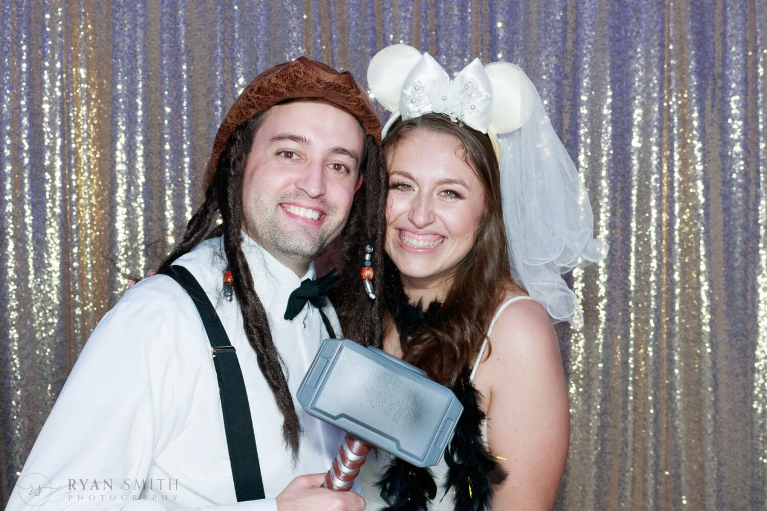 Fun photo booth pictures with the gold background - The Venue at White Oaks Farm