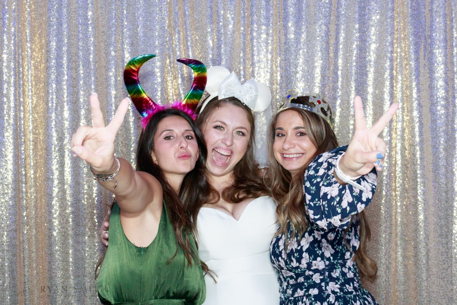 Fun photo booth pictures with the gold background - The Venue at White Oaks Farm