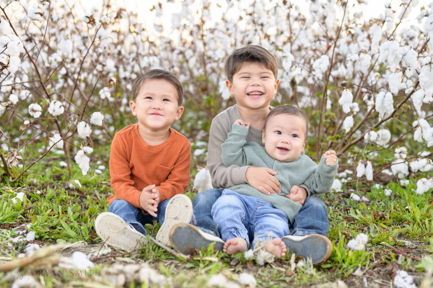 Little brothers sitting in the cotton field - Upper Mill Plantation