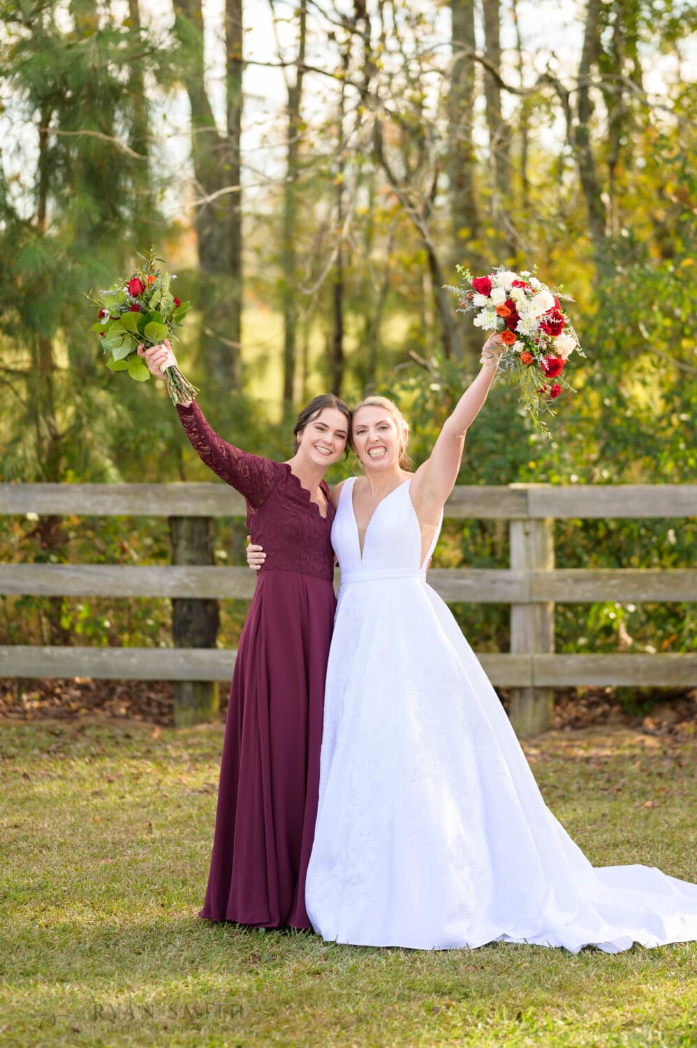 Bride with each bridesmaid - The Blessed Barn