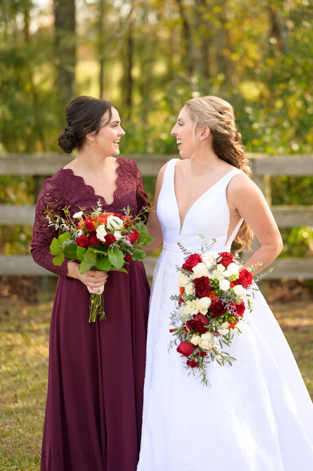 Bride with each bridesmaid - The Blessed Barn