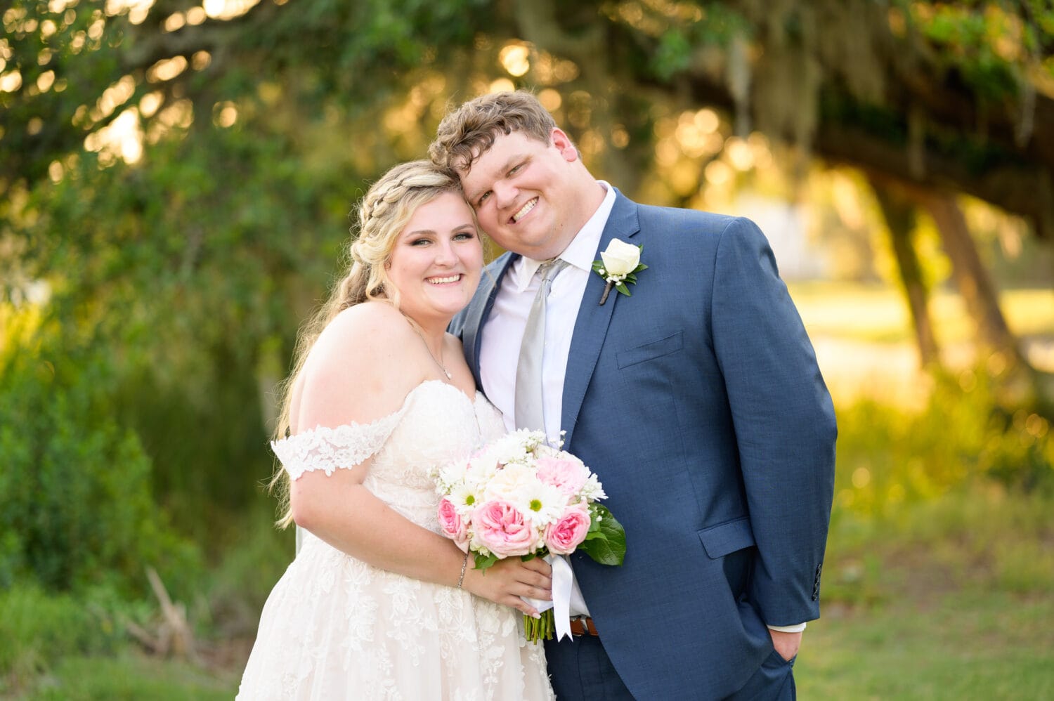 Happy bride and groom in the sunset - Pawleys Plantation