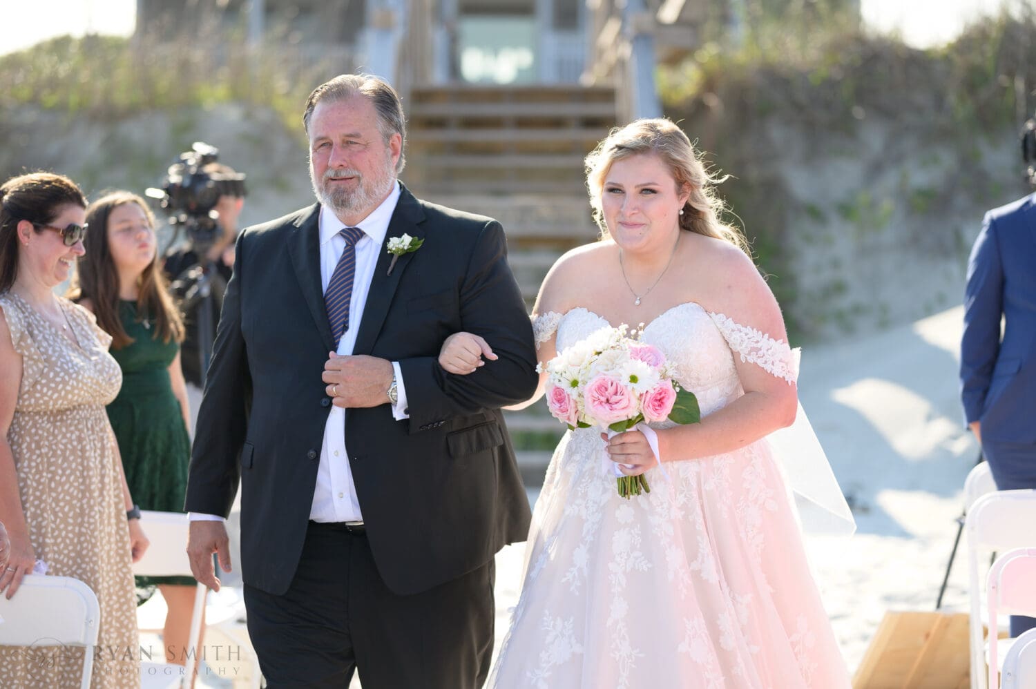 Bride and father walking to the ceremony - Pawleys Island Beach House
