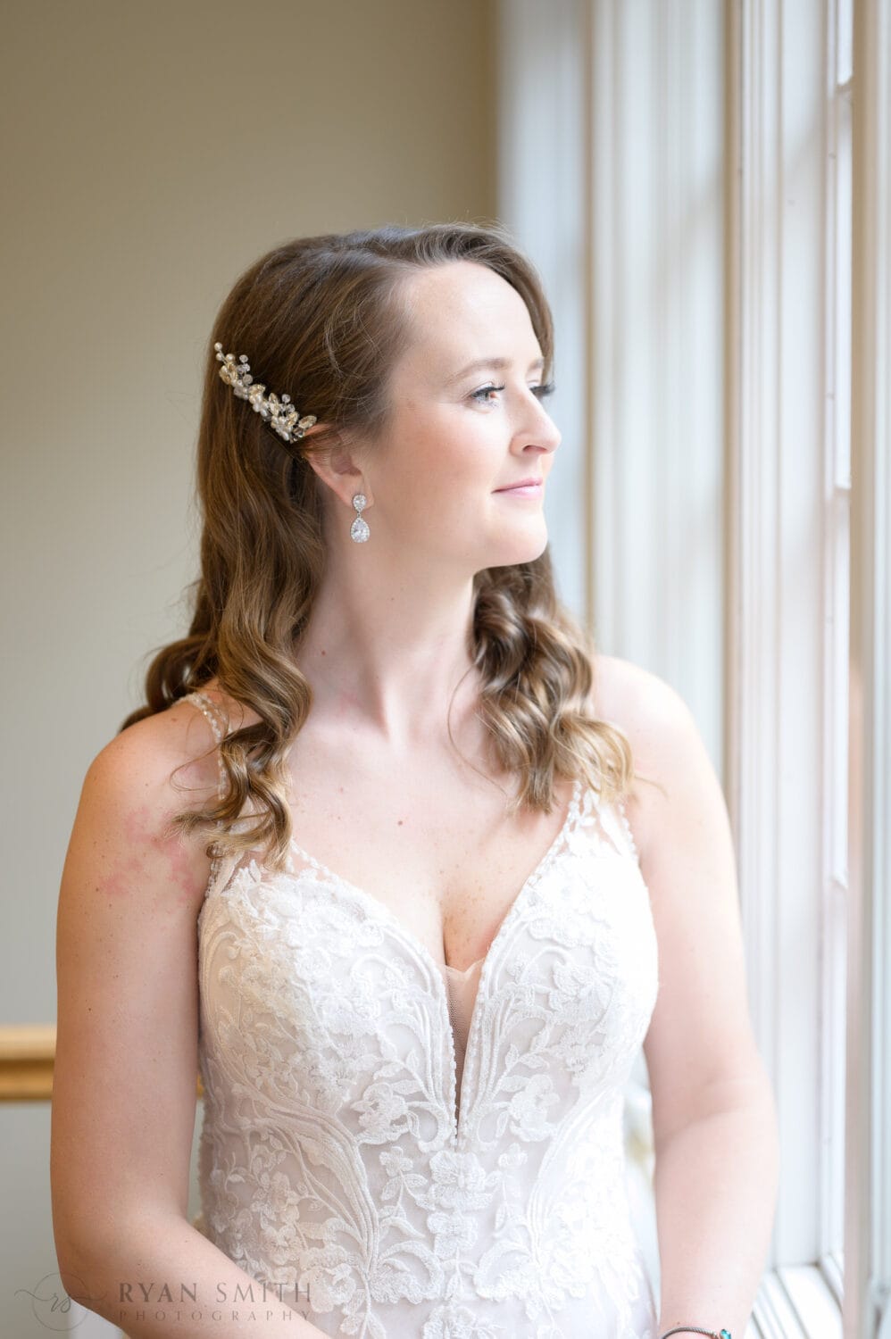 Bride looking out the window - Brookgreen Gardens