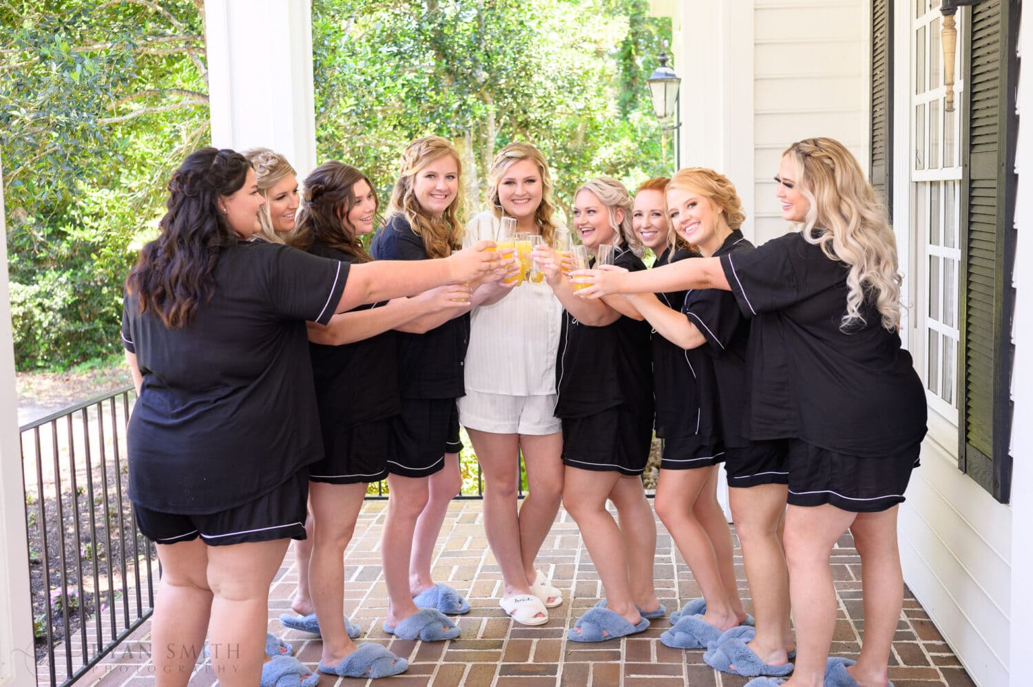 Cheers with the bridesmaids - Pawleys Plantation