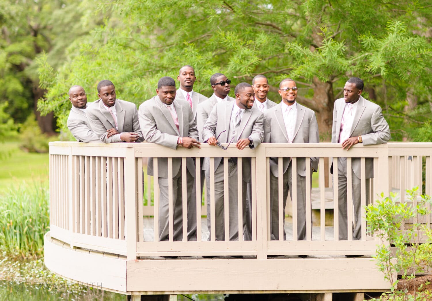 Pictures with the groomsmen before the ceremony - Brookgreen Gardens, Murrells Inlet, SC