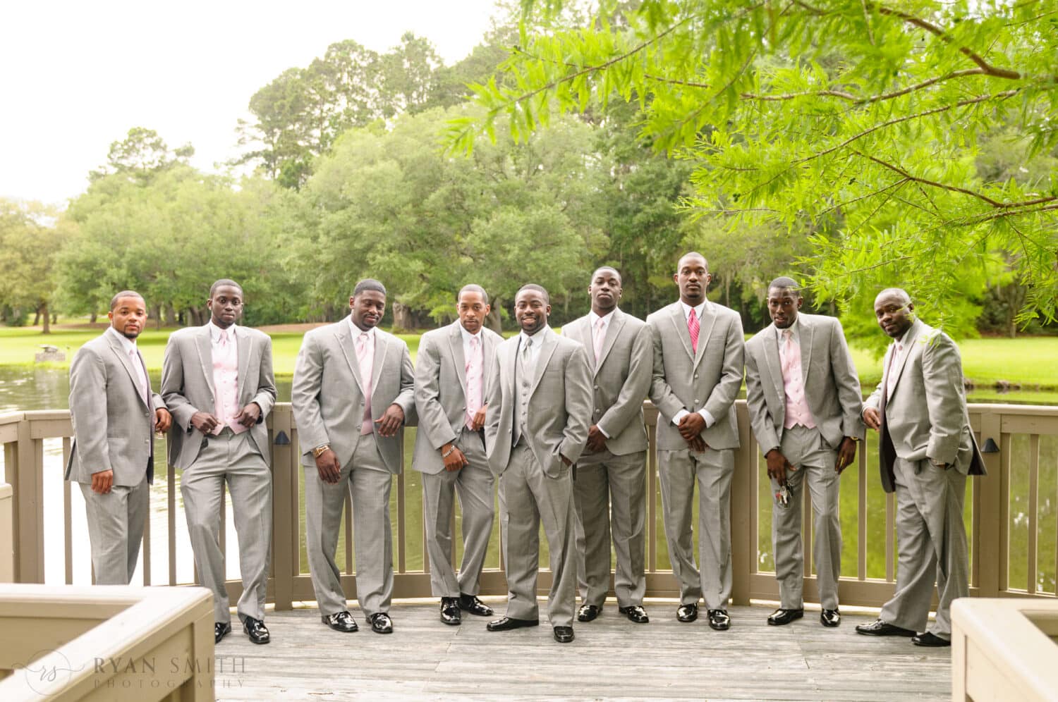 Pictures with the groomsmen before the ceremony - Brookgreen Gardens, Murrells Inlet, SC
